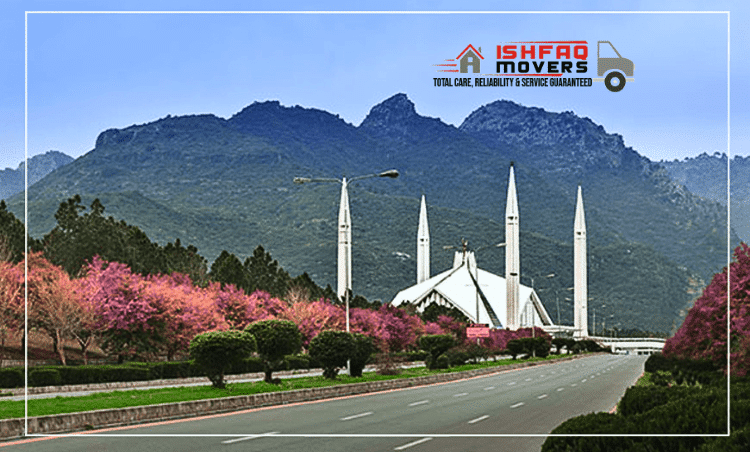 a road with a building and mountains in the background, movers and packers in islamabad, ishfaq movers